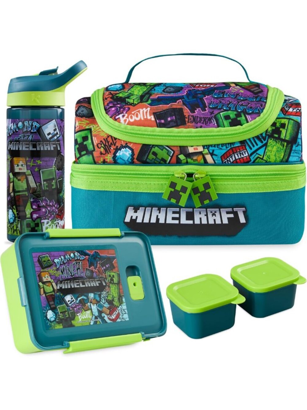 Trendy Kids Lunch Box Set - Insulated Bag, Bento Box & Water Bottle - Gamer